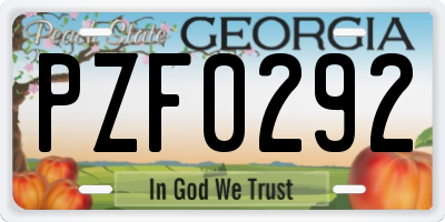 GA license plate PZF0292