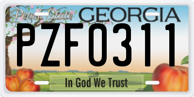 GA license plate PZF0311