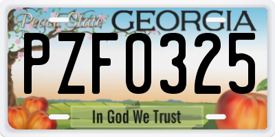 GA license plate PZF0325