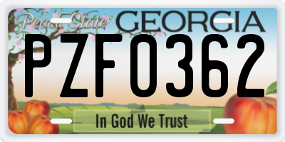 GA license plate PZF0362