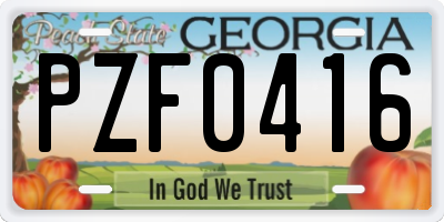 GA license plate PZF0416