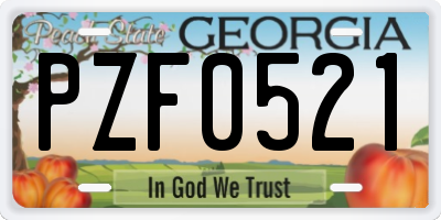 GA license plate PZF0521