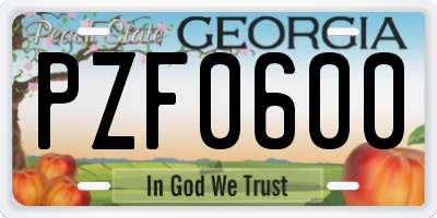 GA license plate PZF0600