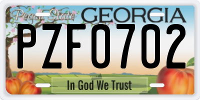 GA license plate PZF0702