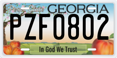 GA license plate PZF0802