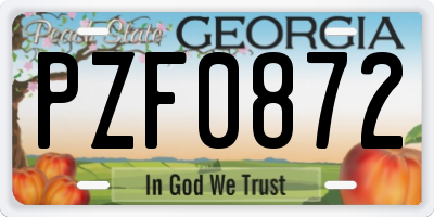 GA license plate PZF0872