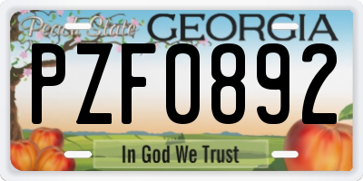 GA license plate PZF0892