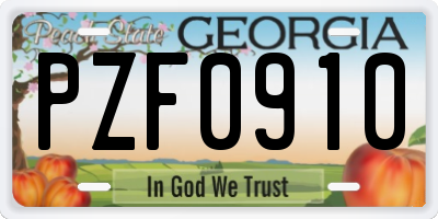 GA license plate PZF0910