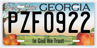 GA license plate PZF0922
