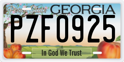 GA license plate PZF0925