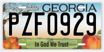 GA license plate PZF0929