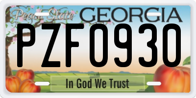 GA license plate PZF0930