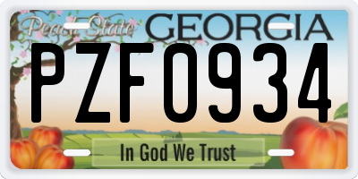 GA license plate PZF0934