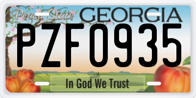 GA license plate PZF0935
