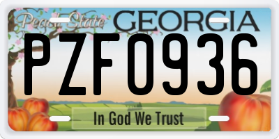 GA license plate PZF0936