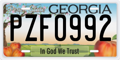 GA license plate PZF0992