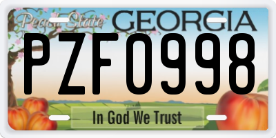 GA license plate PZF0998
