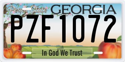 GA license plate PZF1072