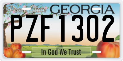 GA license plate PZF1302