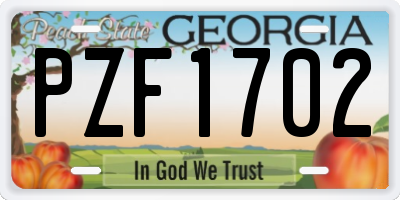 GA license plate PZF1702