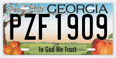 GA license plate PZF1909