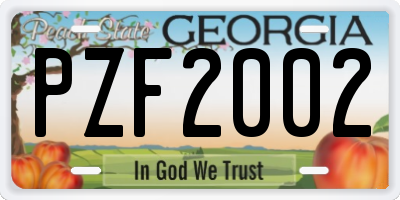 GA license plate PZF2002