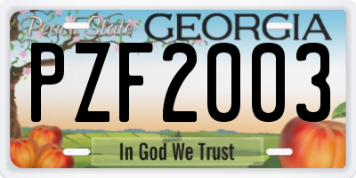 GA license plate PZF2003