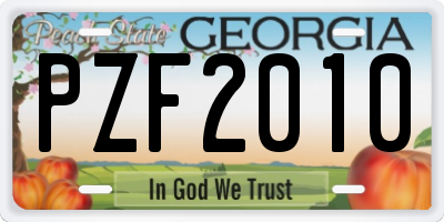 GA license plate PZF2010