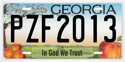 GA license plate PZF2013