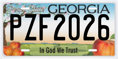 GA license plate PZF2026