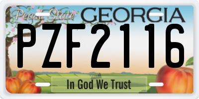 GA license plate PZF2116