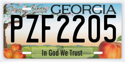 GA license plate PZF2205