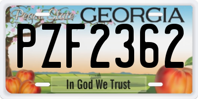 GA license plate PZF2362