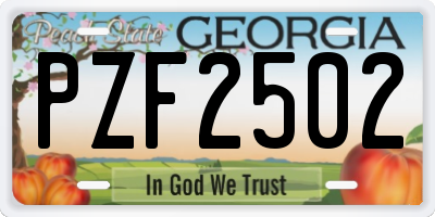 GA license plate PZF2502