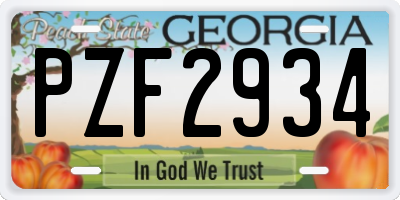 GA license plate PZF2934