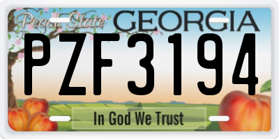 GA license plate PZF3194