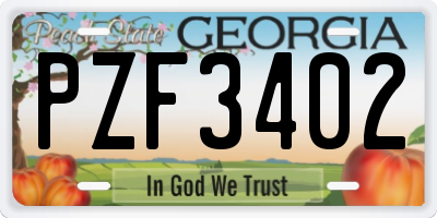 GA license plate PZF3402