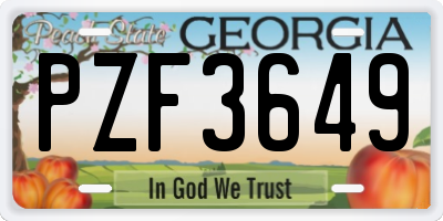 GA license plate PZF3649