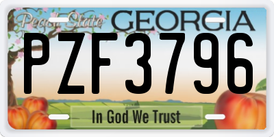 GA license plate PZF3796