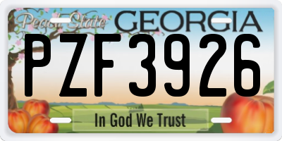GA license plate PZF3926