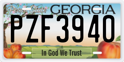 GA license plate PZF3940
