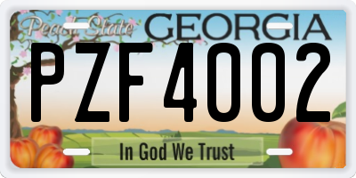 GA license plate PZF4002