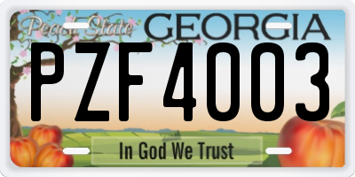 GA license plate PZF4003