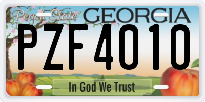 GA license plate PZF4010