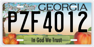 GA license plate PZF4012