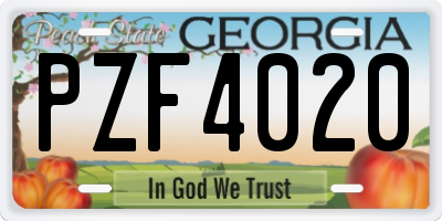 GA license plate PZF4020