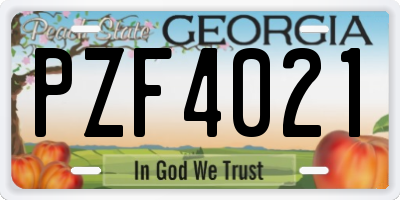 GA license plate PZF4021