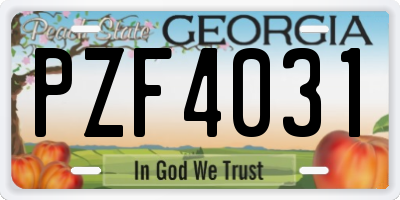 GA license plate PZF4031