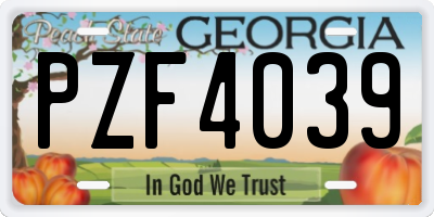 GA license plate PZF4039