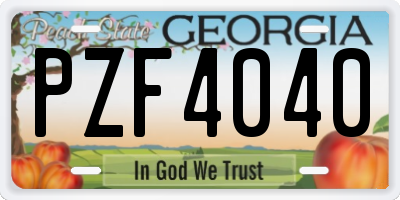 GA license plate PZF4040